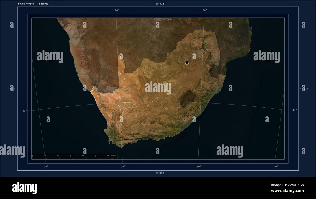 South Africa highlighted on a low resolution satellite map map with the 