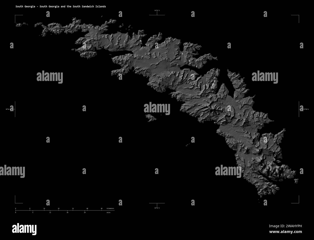 Shape of a Bilevel elevation map with lakes and rivers of the South