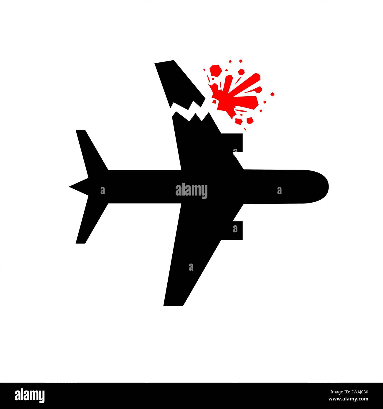 Vector Plane crash accident silhouette illustration icon Stock Vector