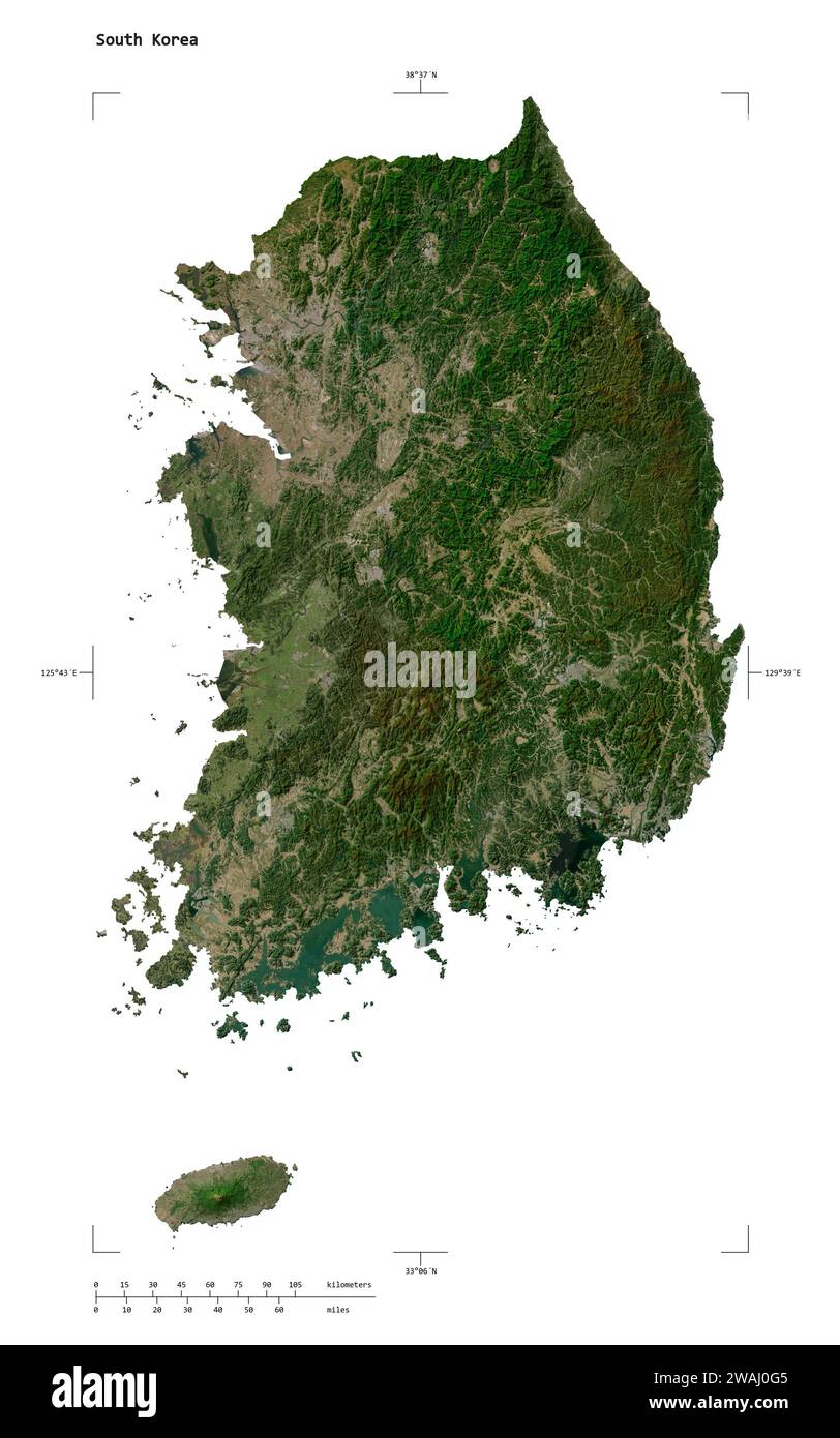 Shape of a low resolution satellite map of the South Korea, with