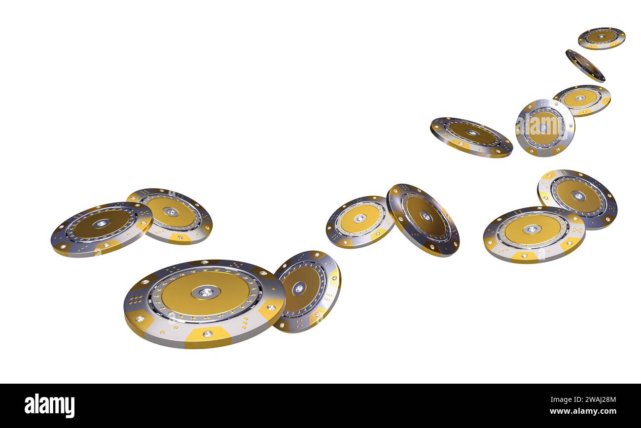 gold poker chip with diamond isolated on white background. 3d render