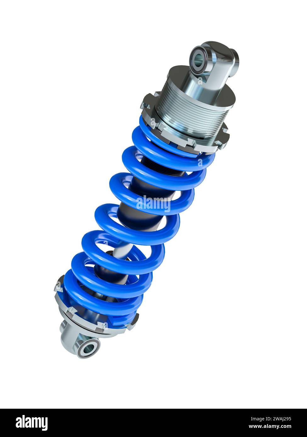 shock absorber with blue spring isolated on white. 3d render Stock