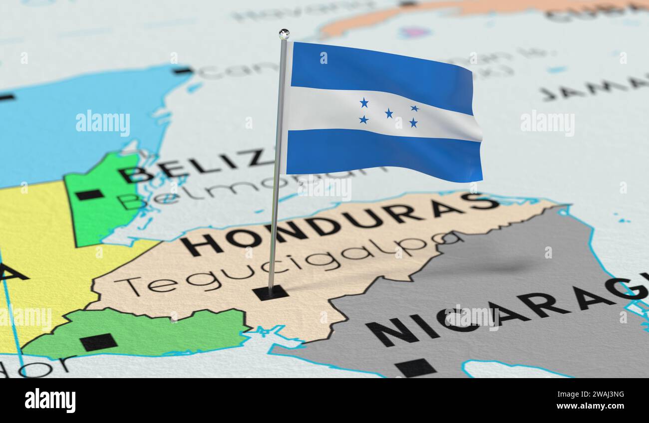 Honduras, Tegucigalpa - national flag pinned on political map - 3D illustration Stock Photo