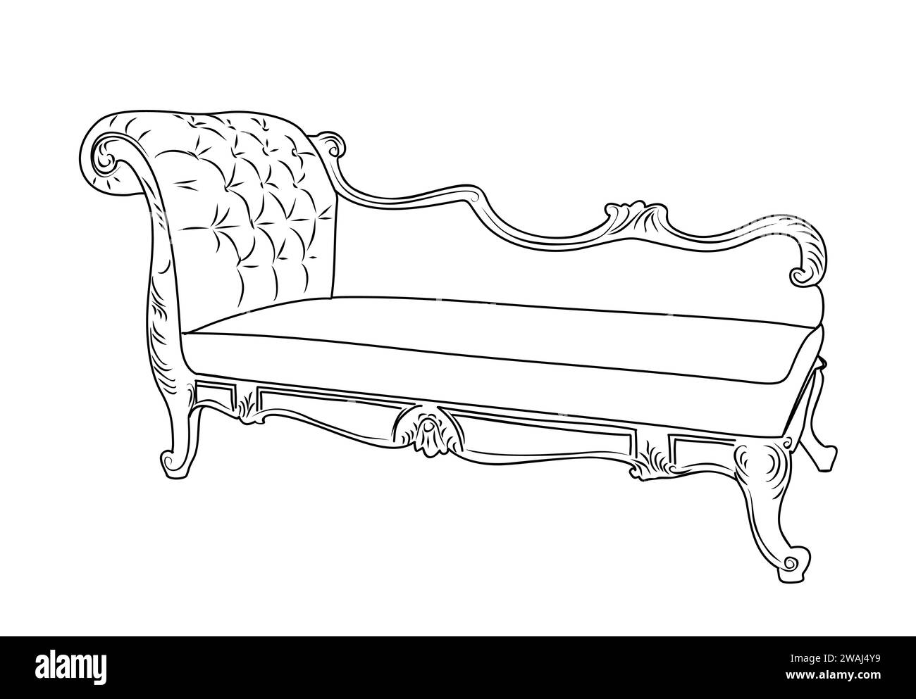 Hand-drawn sketch of antique sofa, bench isolated. Stock Vector