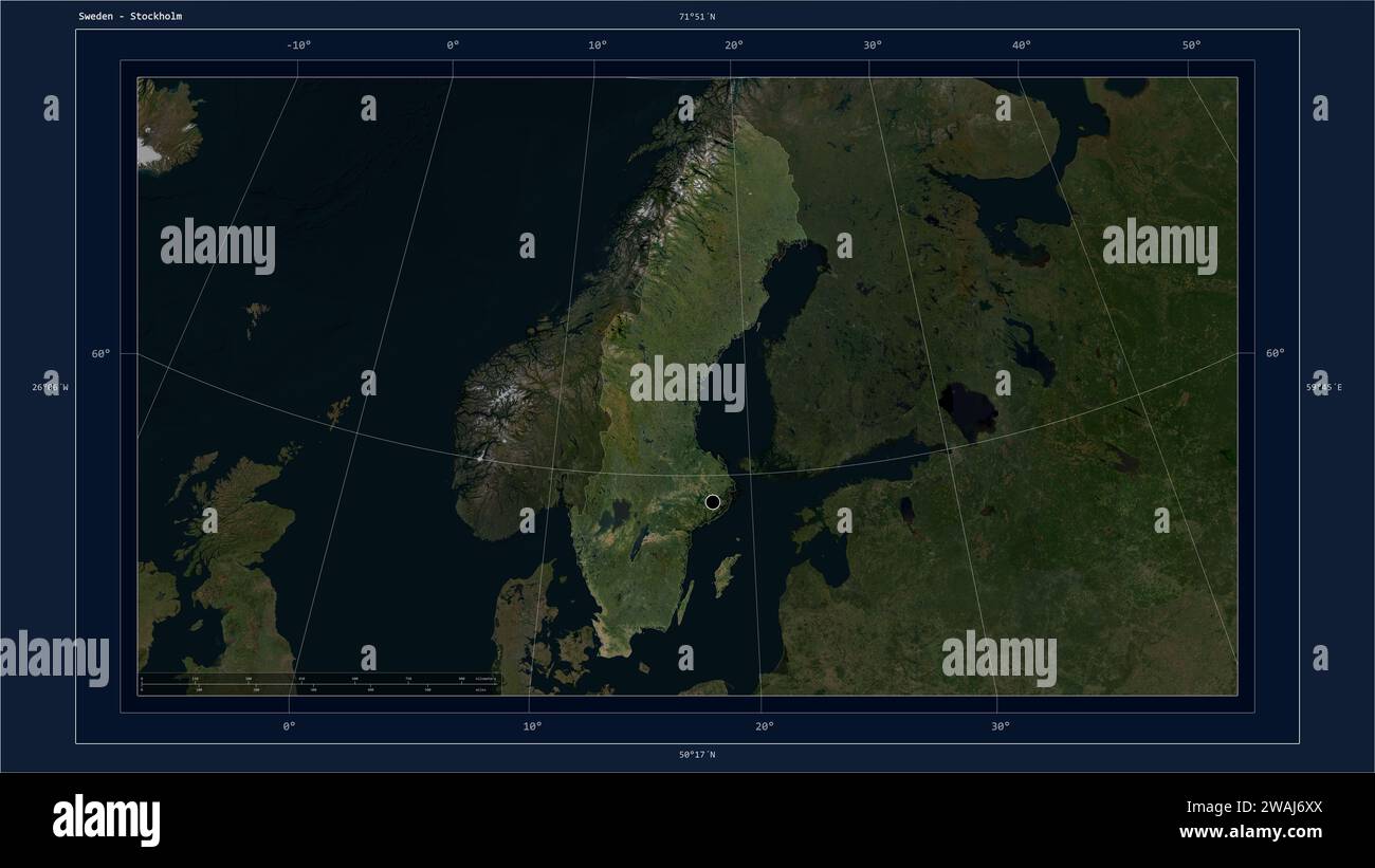 Sweden highlighted on a low resolution satellite map map with the