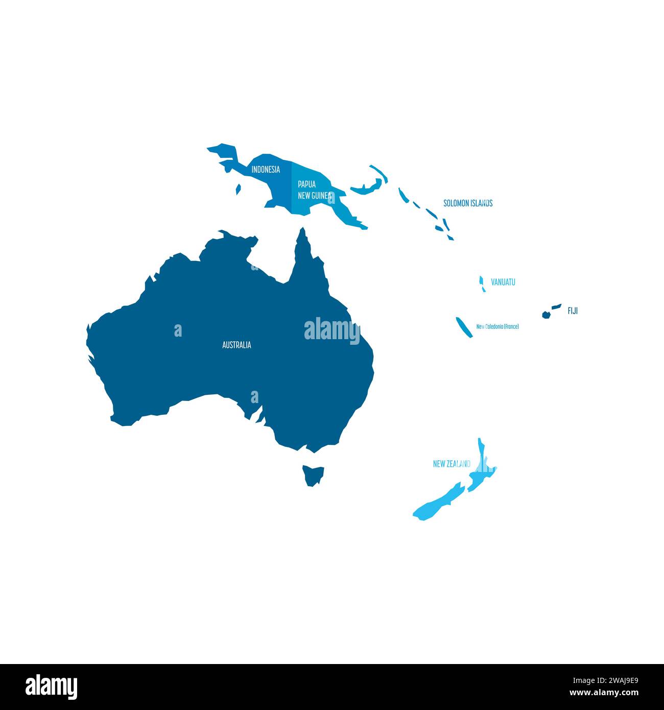 Political map of Australia. Blue colored land with country name labels ...