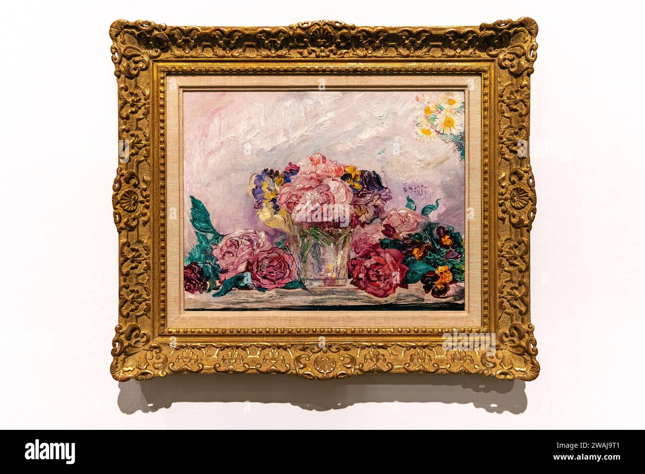 Roses, still life painting by James Ensor, 1892, Oostende, Belgium. Stock Photo