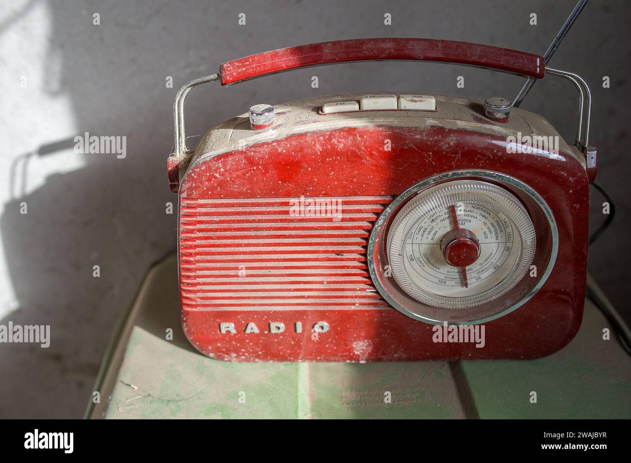 Old portable transistor radio Stock Photo