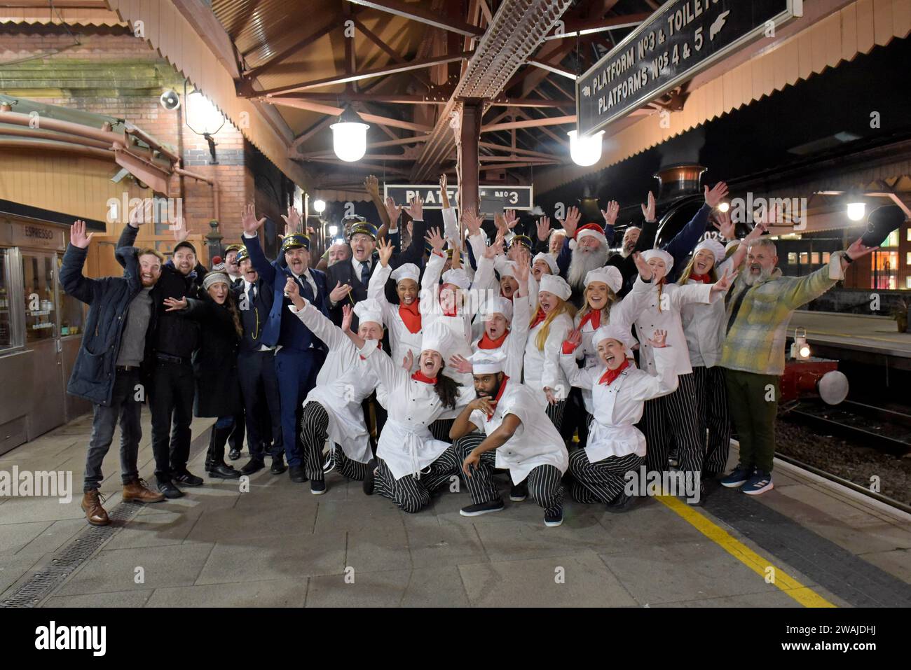 Actors playing roles of chefs, conductors & train drivers for the