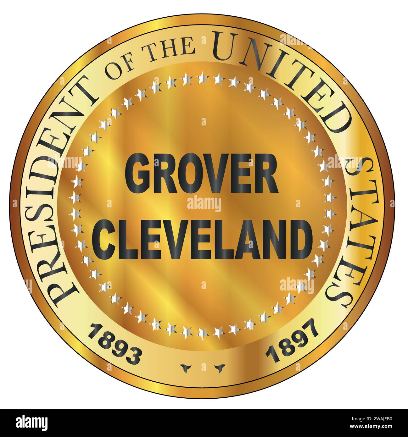 Grover Cleveland president of the United States of America round stamp 2nd term Stock Vector
