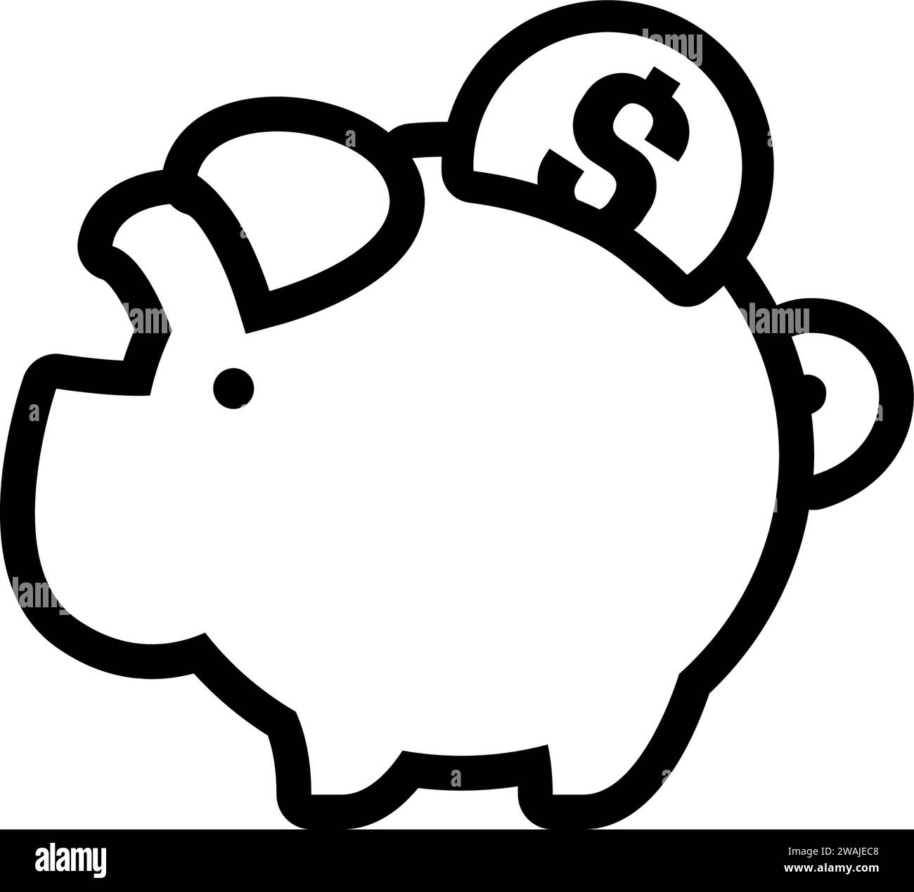 piggy bank icon with coin dollar symbol, made in linear style Stock ...