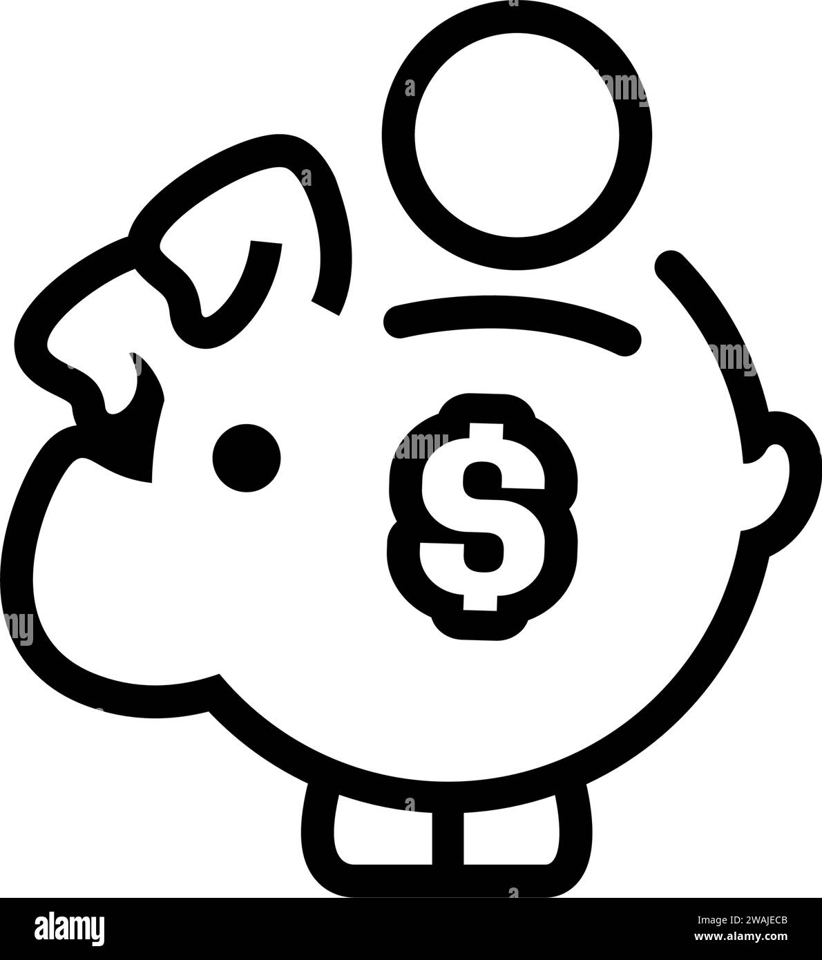 piggy bank icon with coin dollar symbol, made in linear style Stock ...
