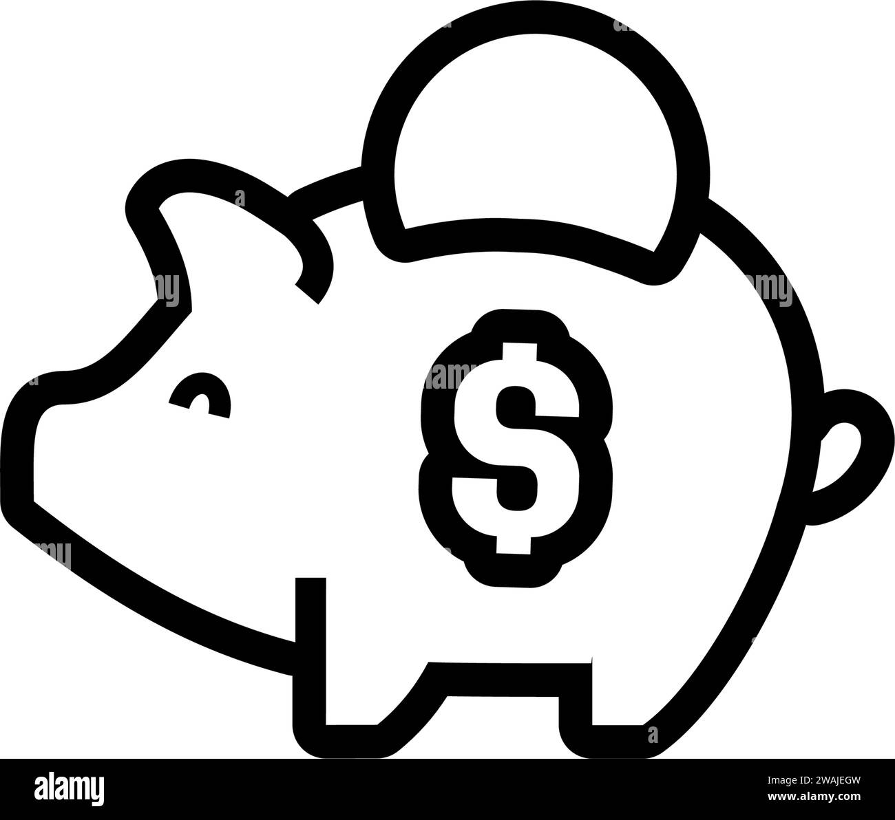 piggy bank icon with coin dollar symbol, made in linear style Stock ...