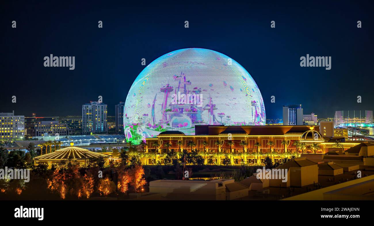 MSG Sphere in Las Vegas, Nevada, at night Stock Photo