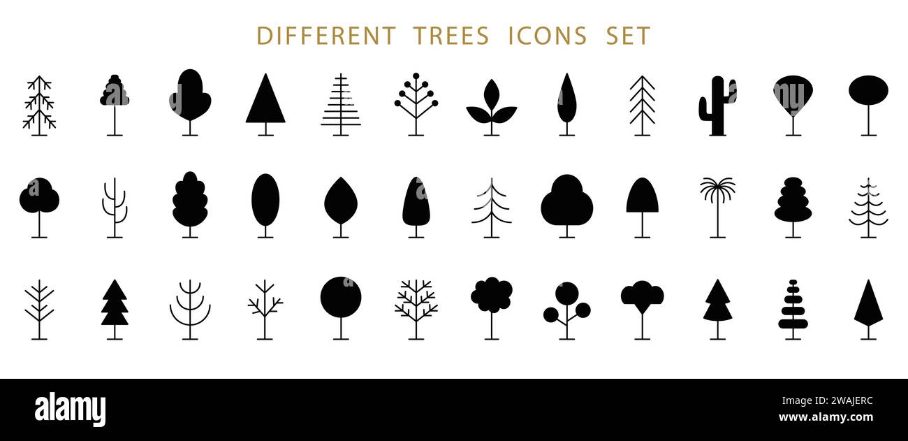 Tree Line Icon Set. Vector Logo Shapes Collection Stock Vector Image ...
