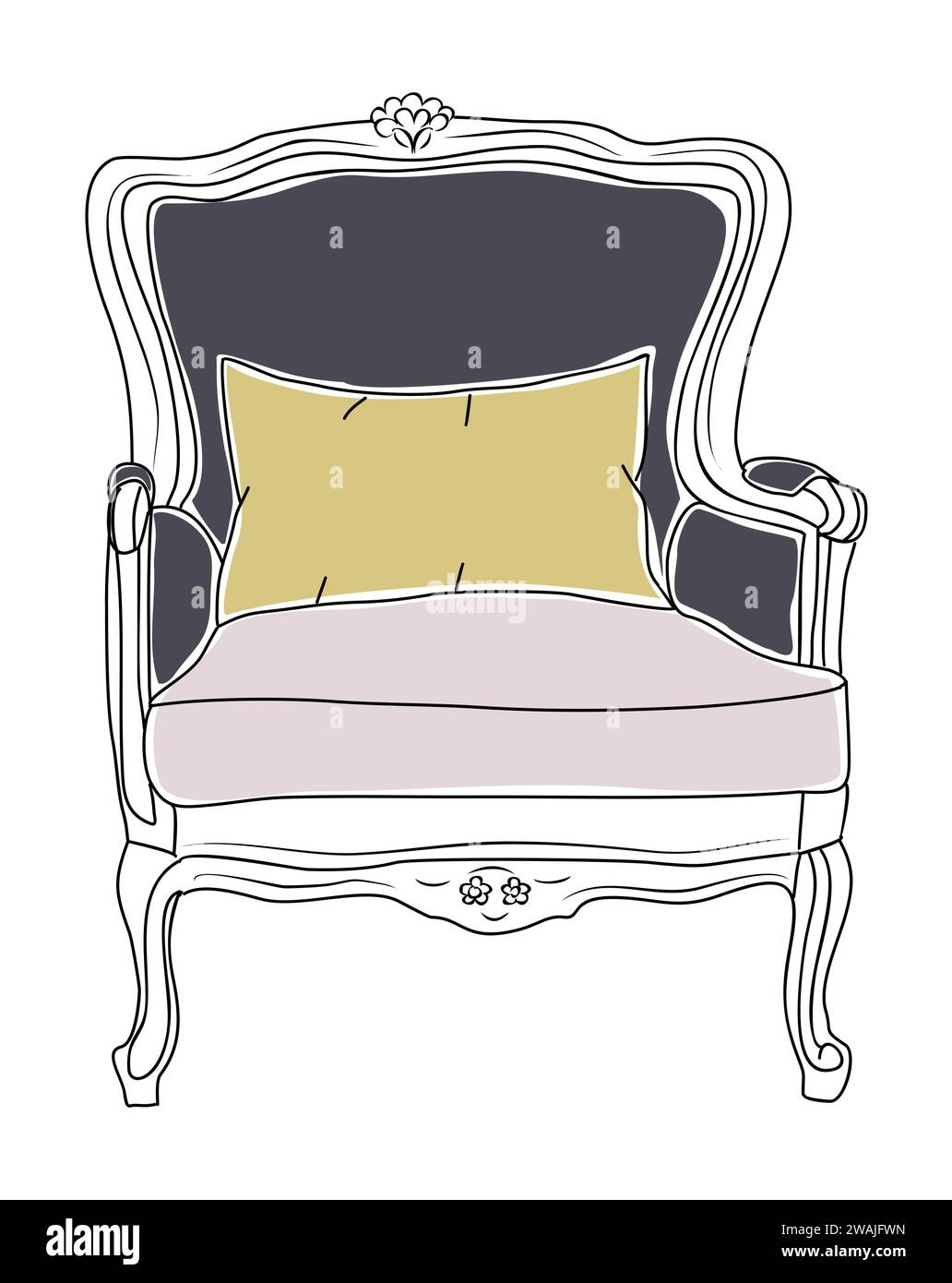 Line drawing of antique armchair vector isolated. Stock Vector