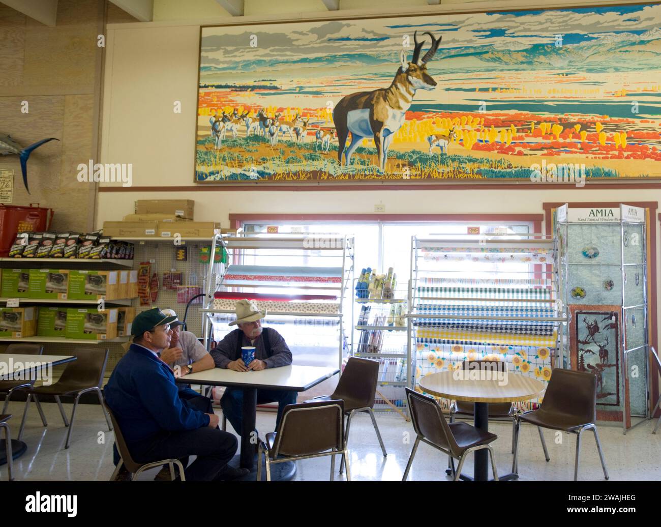 Local cowboys and ranchers gather in Pinedale's one grocery store for