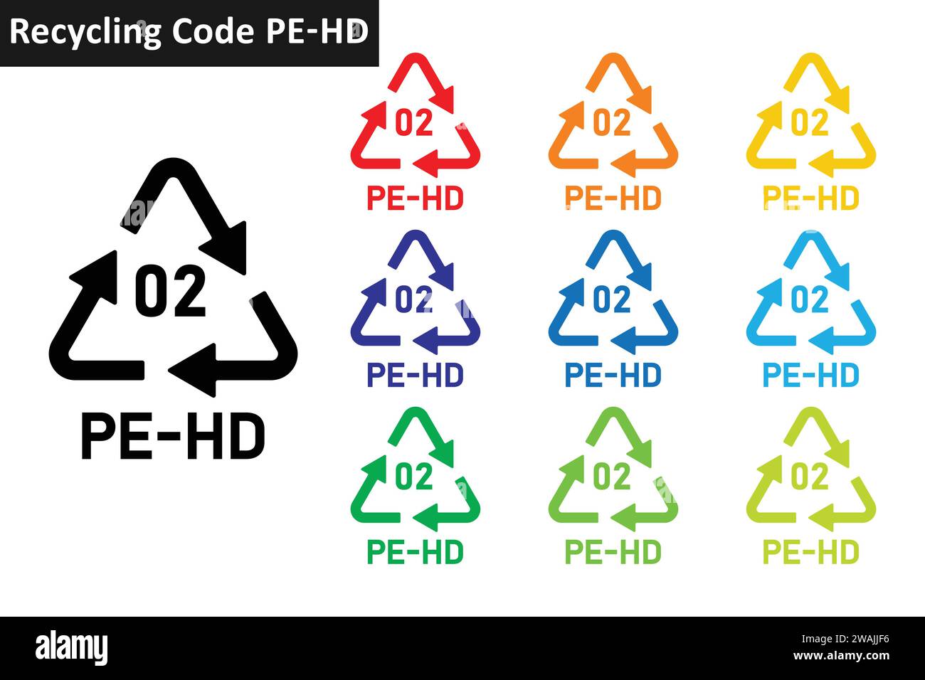 PEHD plastic recycling code icon set. Plastic recycling symbols 02 PE