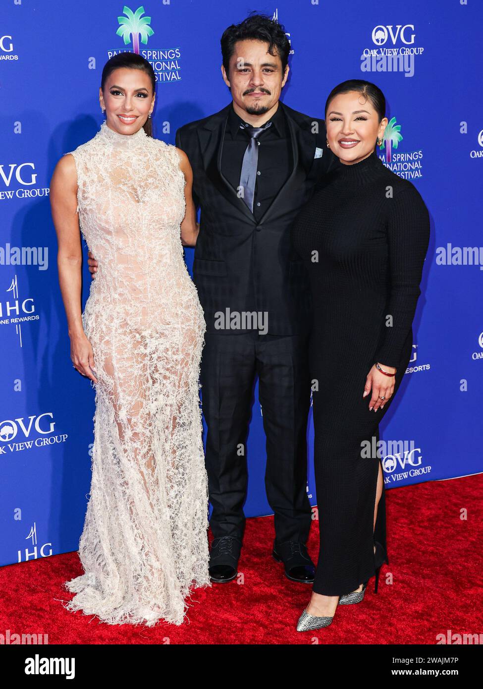 Palm Springs, United States. 04th Jan, 2024. PALM SPRINGS, RIVERSIDE COUNTY, CALIFORNIA, USA - JANUARY 04: Eva Longoria, Jesse Garcia and Annie Gonzalez arrive at the 35th Annual Palm Springs International Film Festival Film Awards held at the Palm Springs Convention Center on January 4, 2024 in Palm Springs, Riverside County, California, United States. (Photo by Xavier Collin/Image Press Agency) Credit: Image Press Agency/Alamy Live News Stock Photo