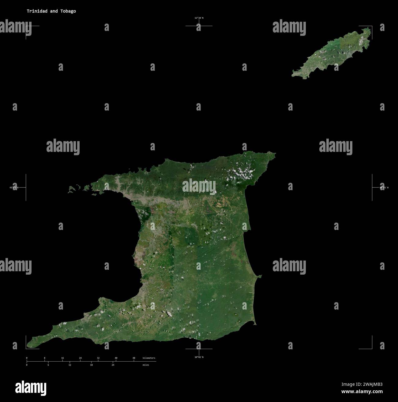 Shape of a high resolution satellite map of the Trinidad and Tobago ...