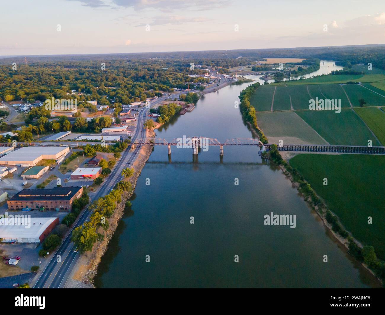 An aerial view of a bridge over a river in Clarksville, Tennessee Stock ...