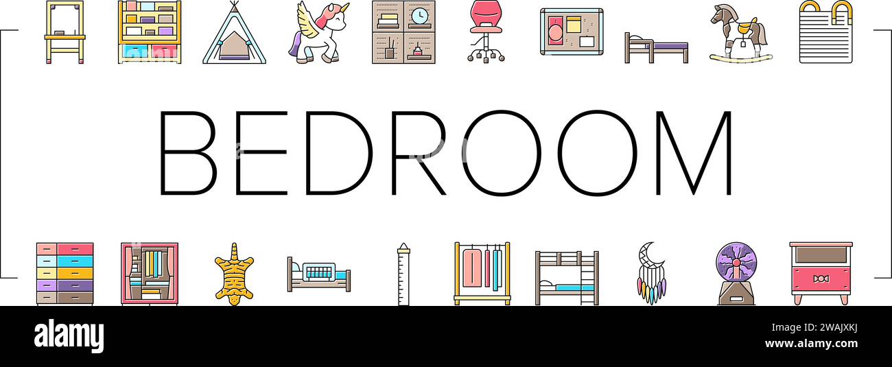kid bedroom room interior icons set vector Stock Vector Image & Art - Alamy