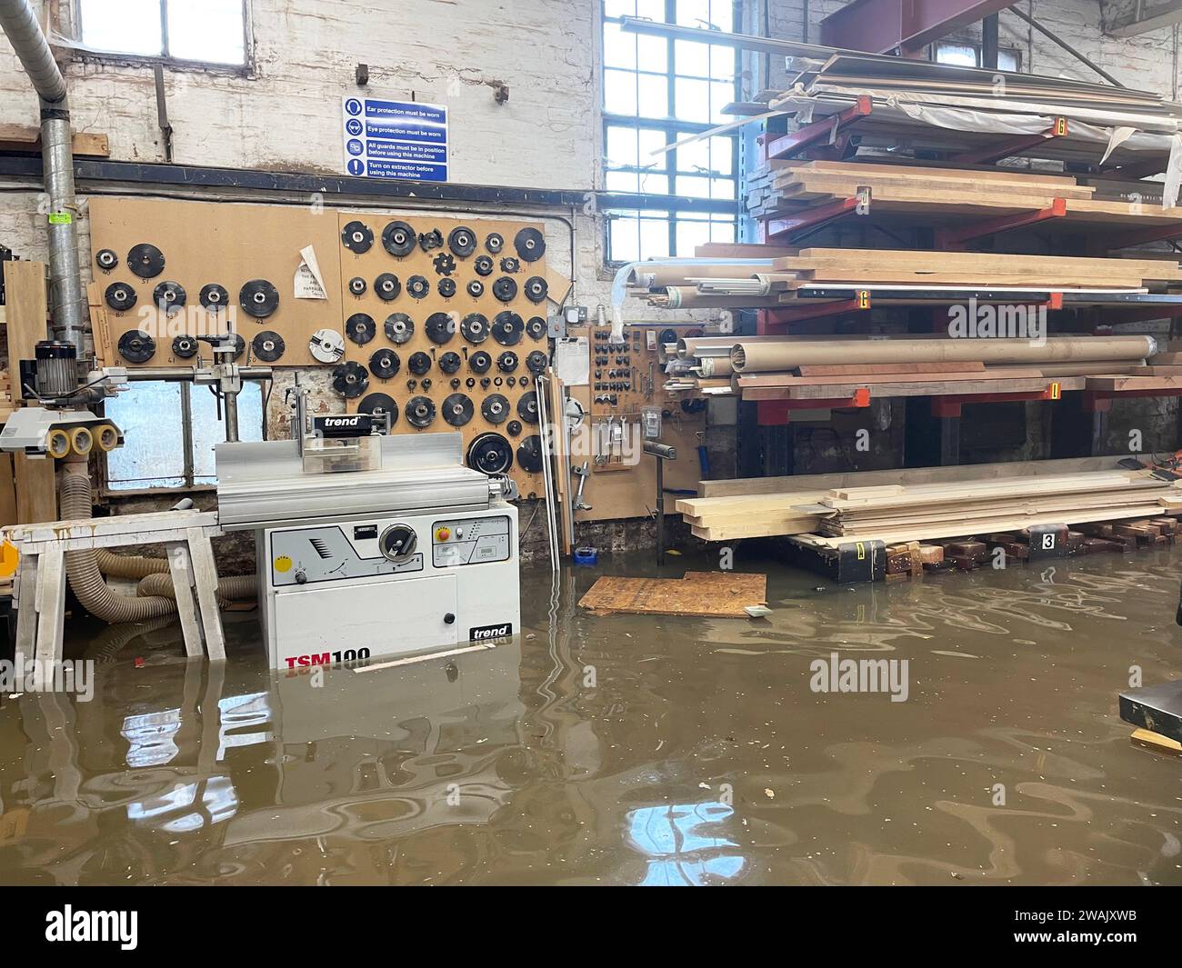 Flood water inside Kirk and Bill's, a furniture in Newarkon