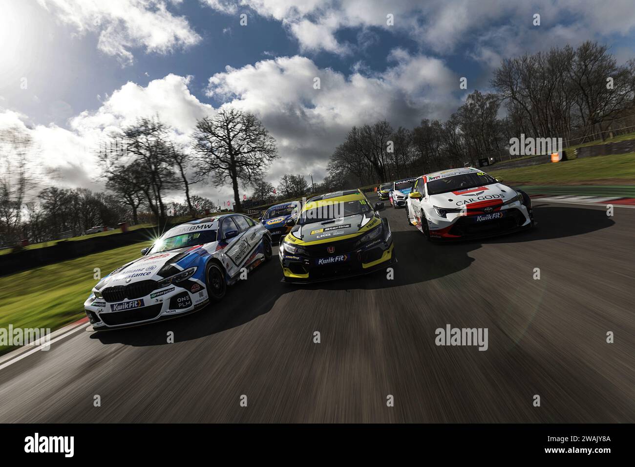Race Car Tracking at BTCC Media Day at Brands Hatch, Kent Stock Photo