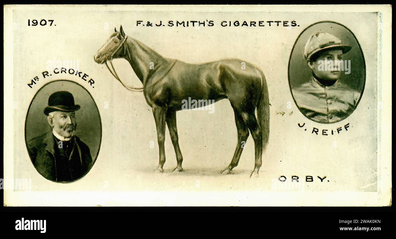 Derby Winner,  Orby  - Vintage Cigarette Card Illustration, Horse Racing Stock Photo