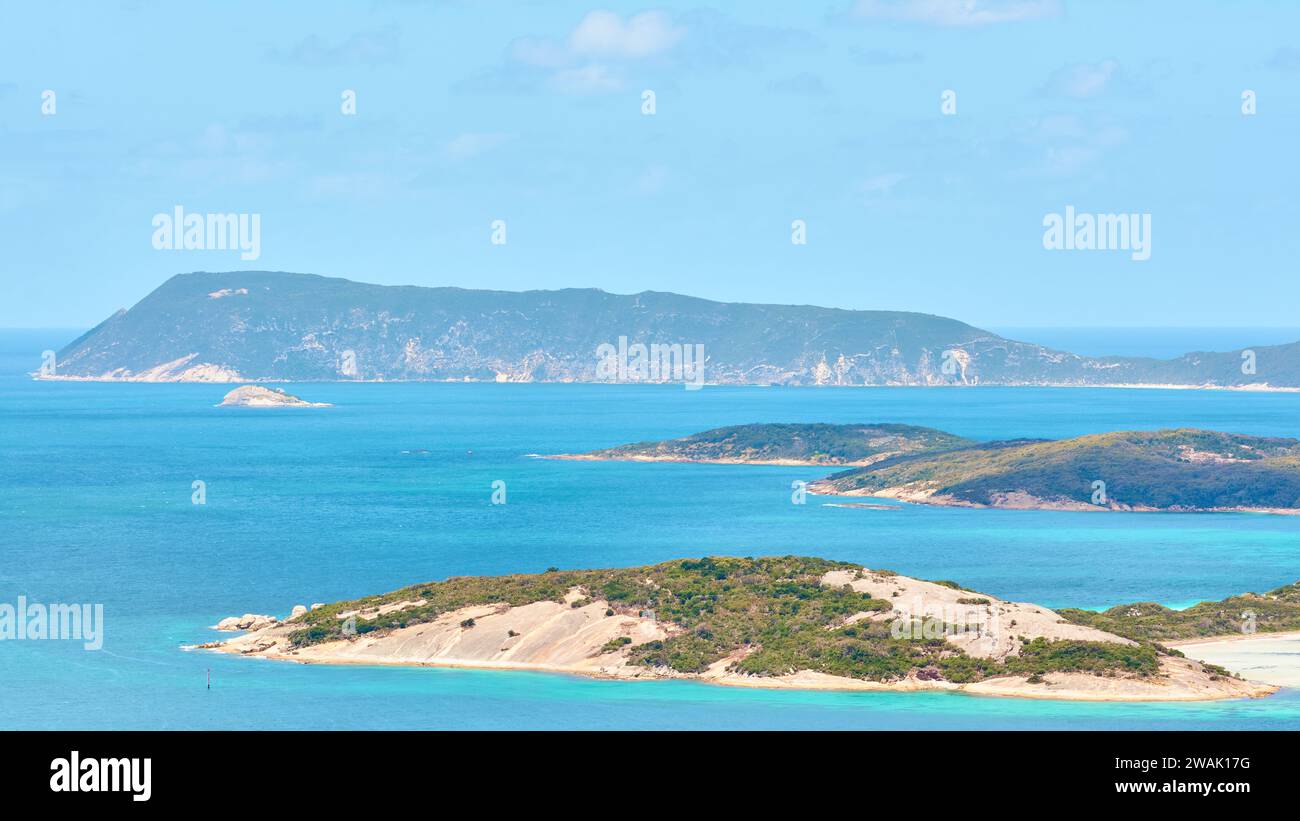 A view across King George Sound to Flinders Peninsula and Bald Head in Albany in the Great Southern Region of Western Australia. Stock Photo