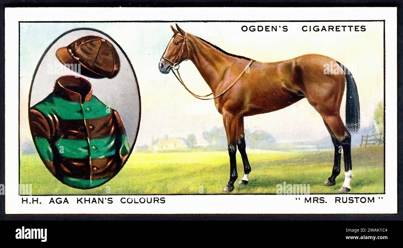 horse racing cigarette cards Mrs Rustom - Vintage Cigarette Card Illustration, Horse Racing Stock Photo
