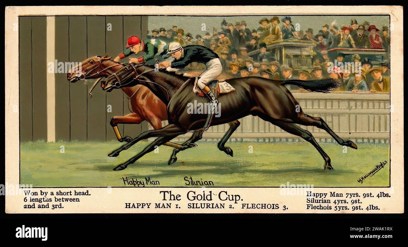 The Gold Cup - Vintage Cigarette Card Illustration, Horse Racing Stock  Photo