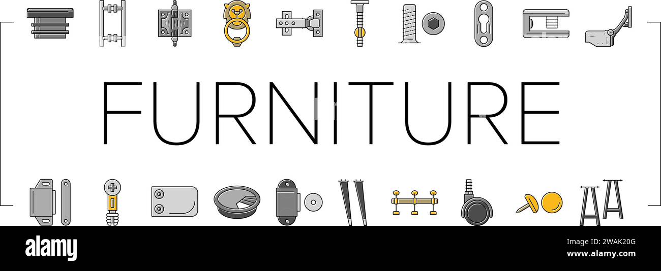 hardware furniture detail fitting icons set vector Stock Vector Image