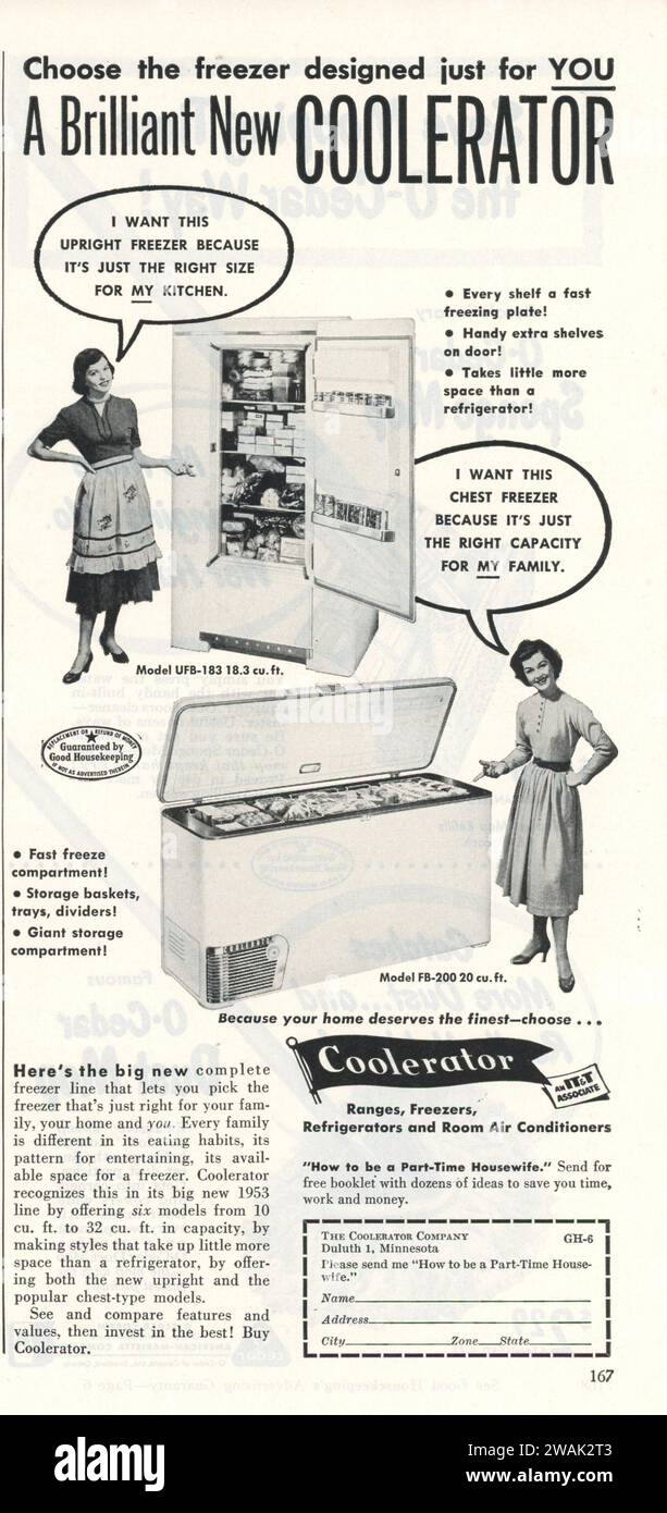 Vintage 'Good Housekeeping' June 1953 Issue Advert, USA Stock Photo