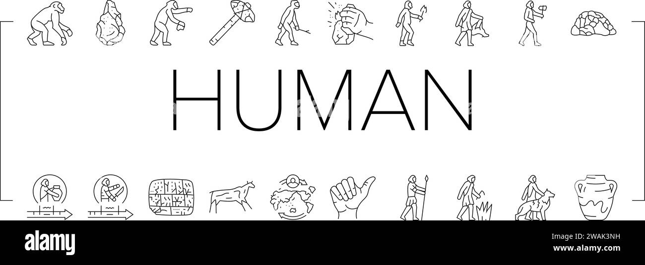 human evolution man caveman icons set vector Stock Vector