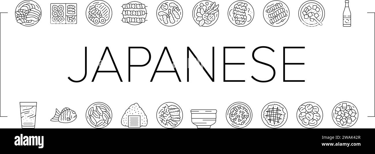 japanese food asian meal icons set vector Stock Vector