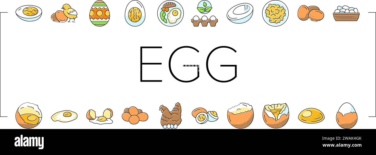 egg chicken farm food organic icons set vector Stock Vector Image & Art ...