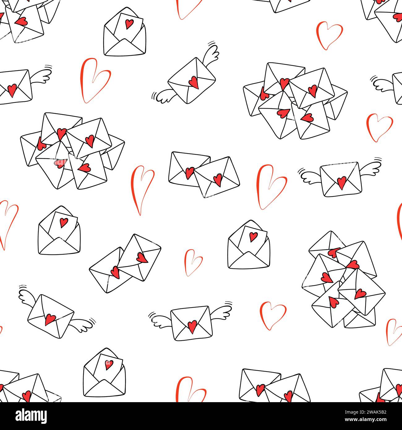 Hand drawn seamless pattern love letters icons doodles vector image Stock Vector