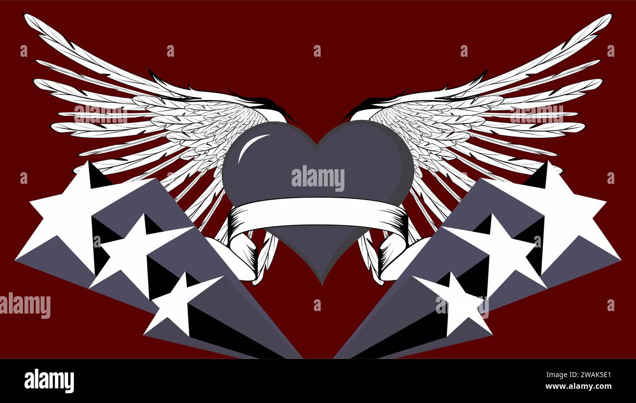 winged heart tattoo background in vector format Stock Vector