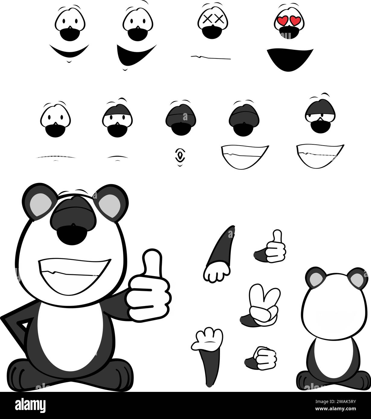 panda bear cartoon expressions pack collection in vector format Stock