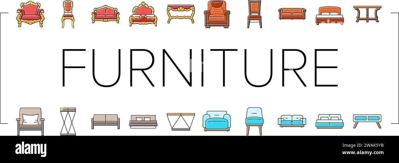 furniture luxury interior home icons set vector Stock Vector Image ...