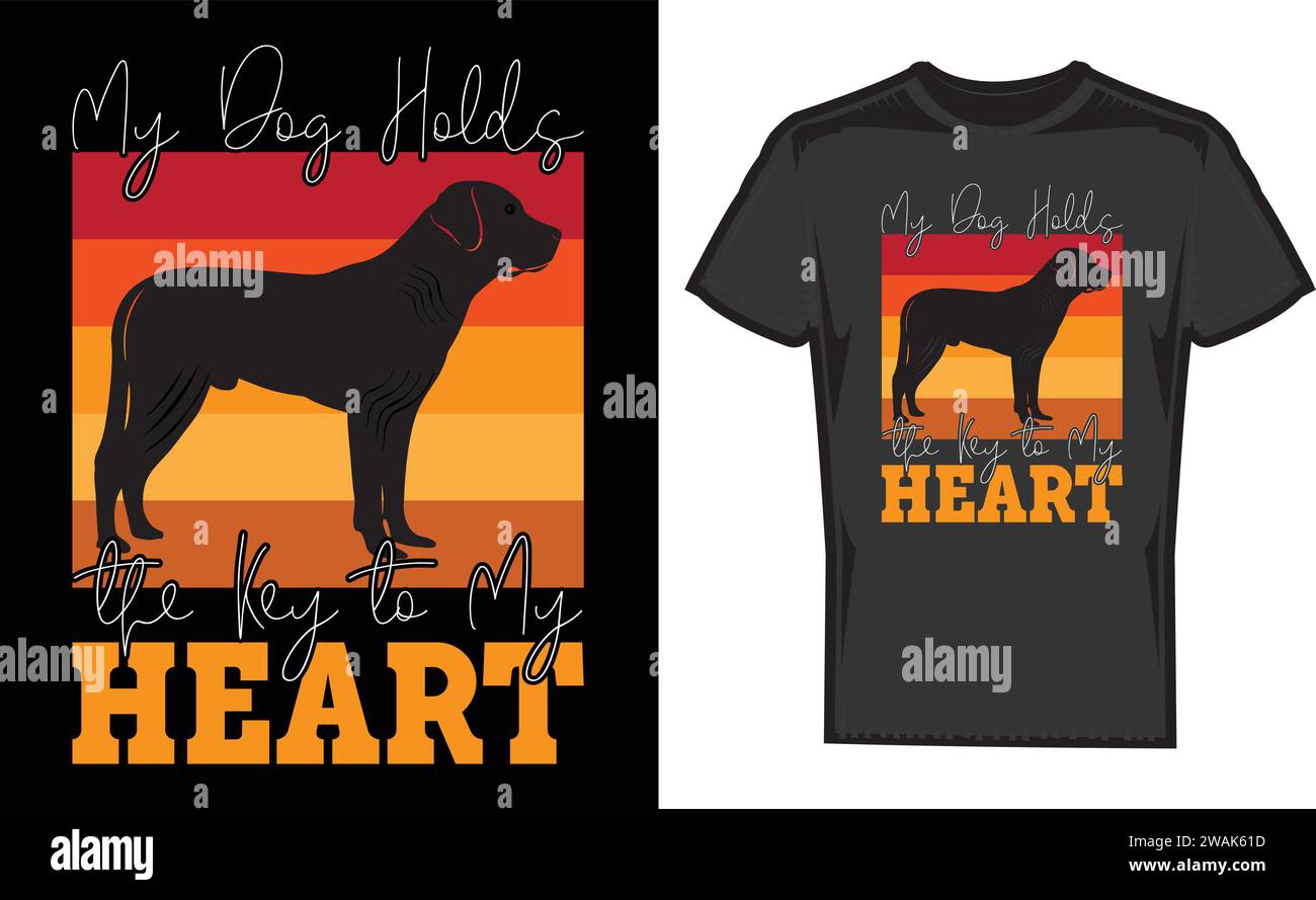 My Dog Holds the Key to My Heart ,Unique retro Love Day T-Shirt Designs Stock Vector