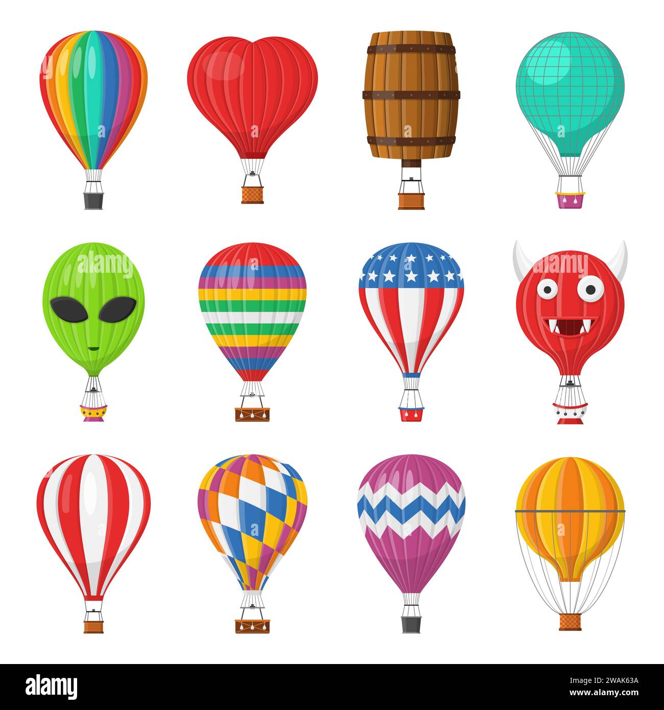 Aerostat Balloon transport with basket set isolated on white background