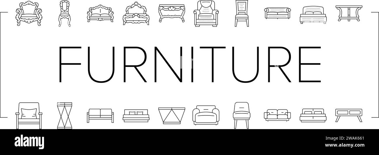 furniture luxury interior home icons set vector Stock Vector Image ...