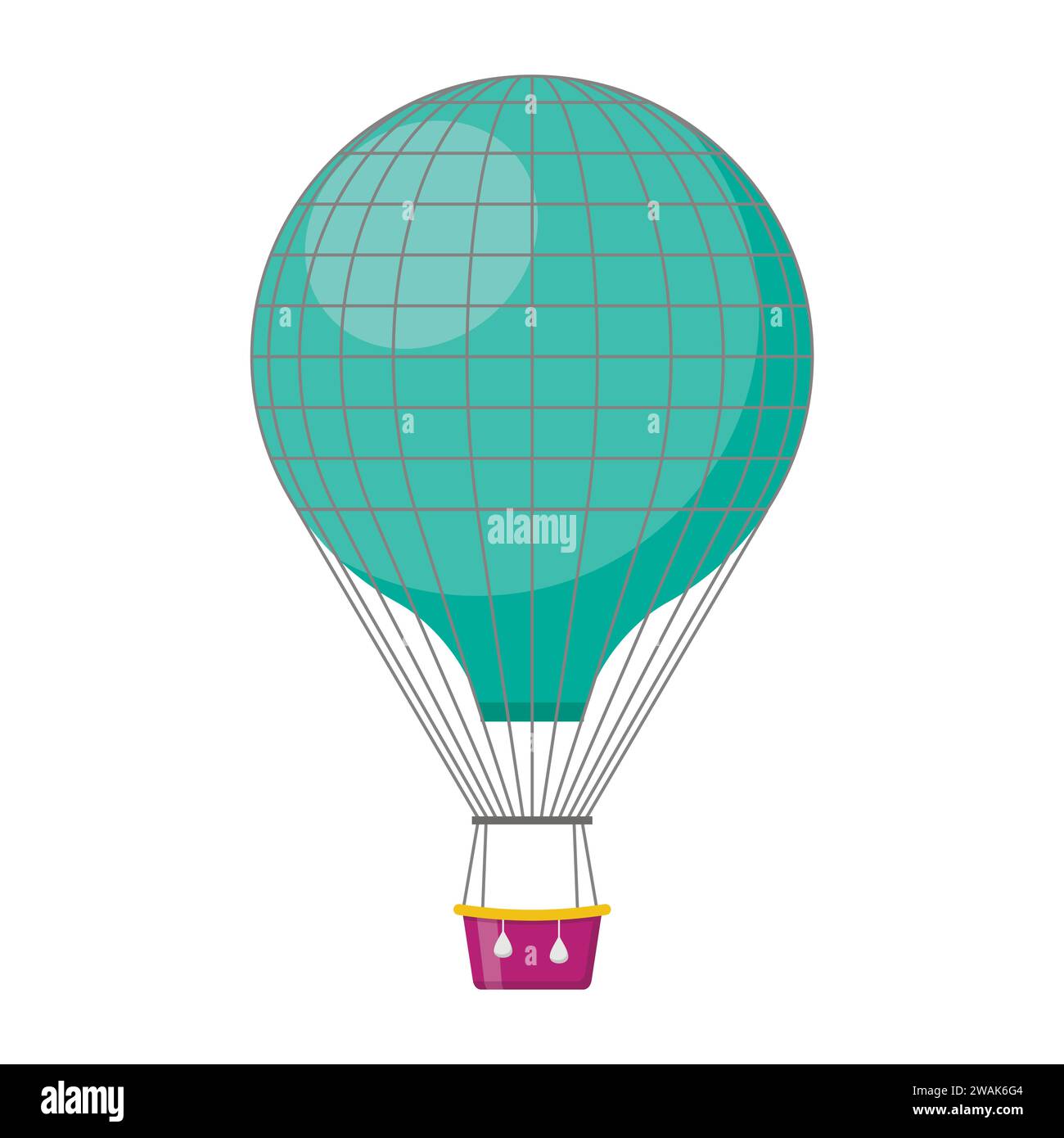 Aerostat Balloon transport with basket icon isolated on white background, Cartoon spherical air-balloon ballooning adventure flight, ballooned traveli Stock Vector
