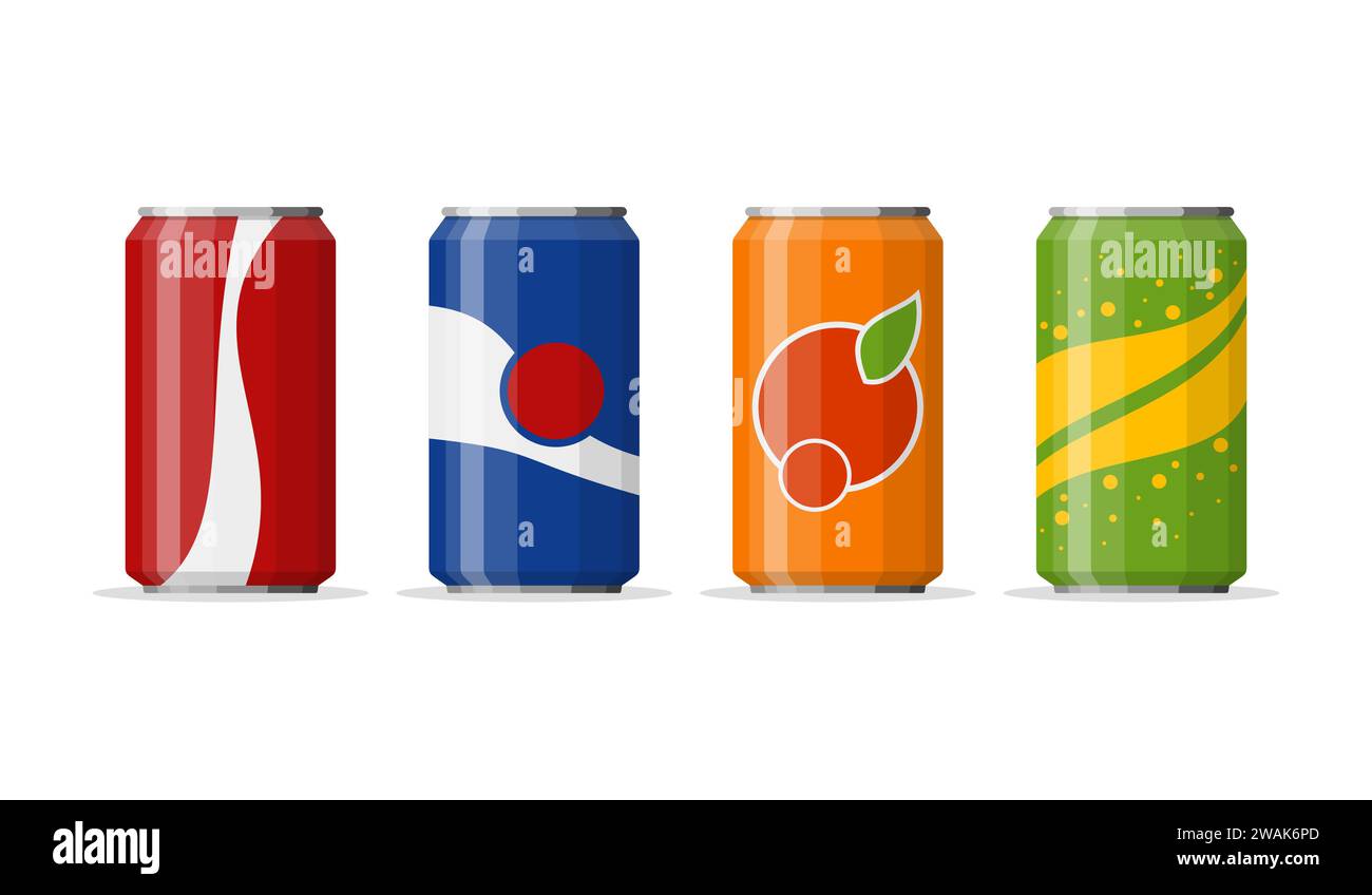 Soda in colored aluminum cans set icons isolated on white background