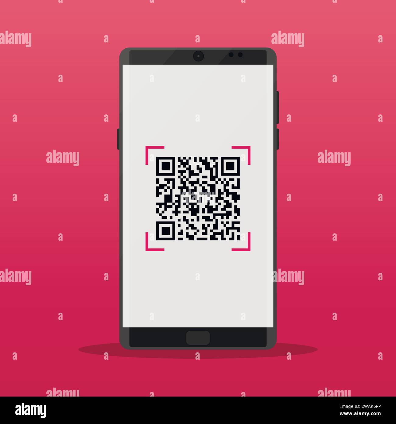 Scan QR code to Mobile Phone. QR Codes decoding with a smartphone. Electronic, digital technology, barcode. Vector illustration. Stock Vector