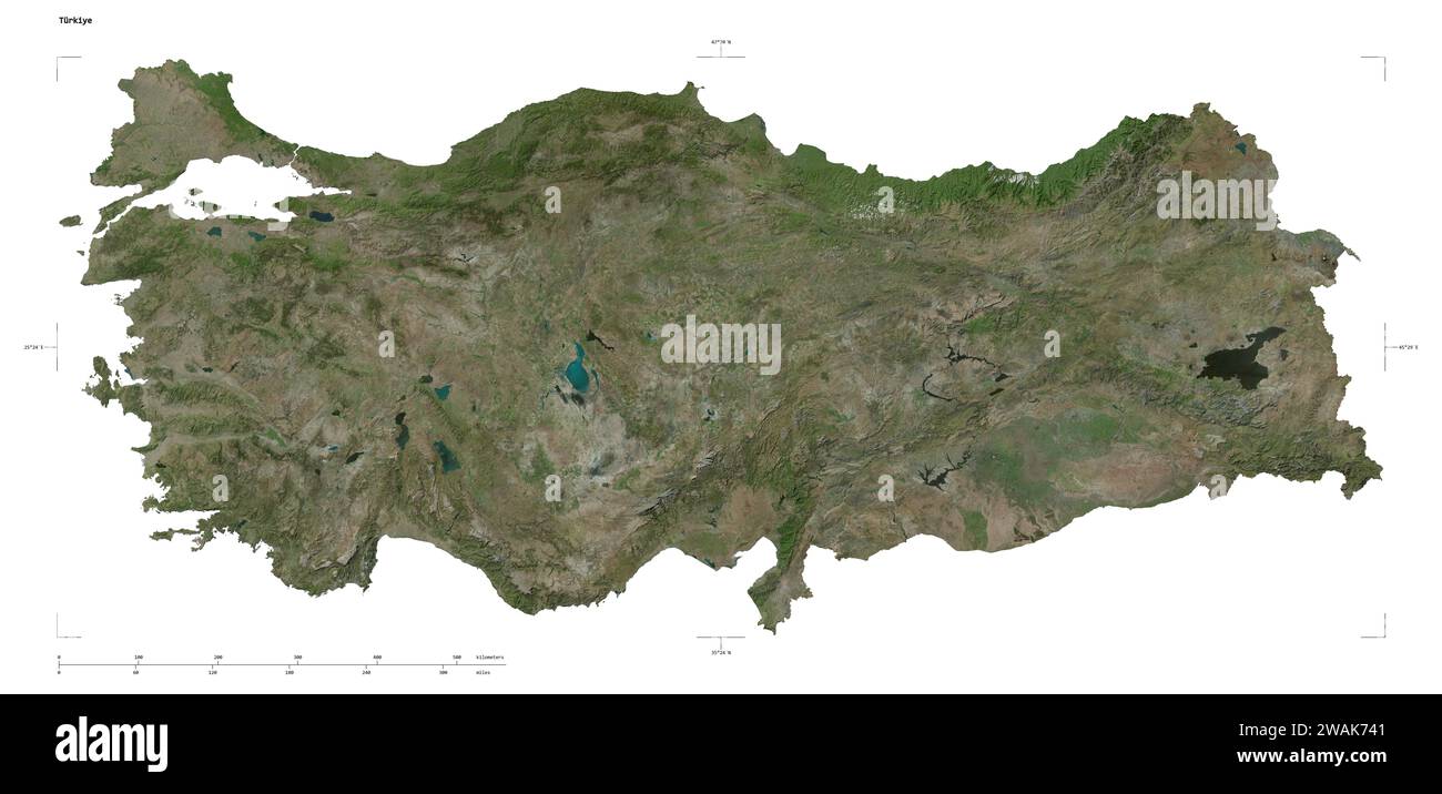 Shape of a high resolution satellite map of the Turkiye, with distance ...