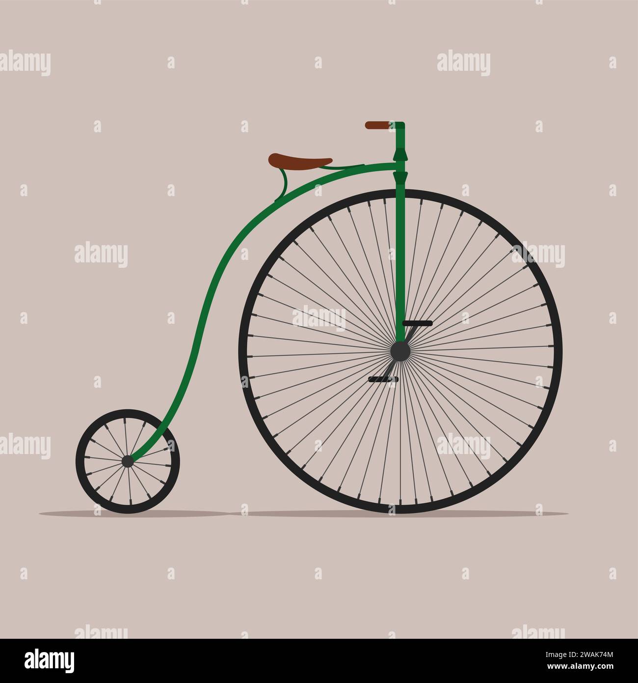 Old bicycle isolated on background, Retro Penny farthing bike. High wheel vintage bicycle, Vector illustartion. Stock Vector