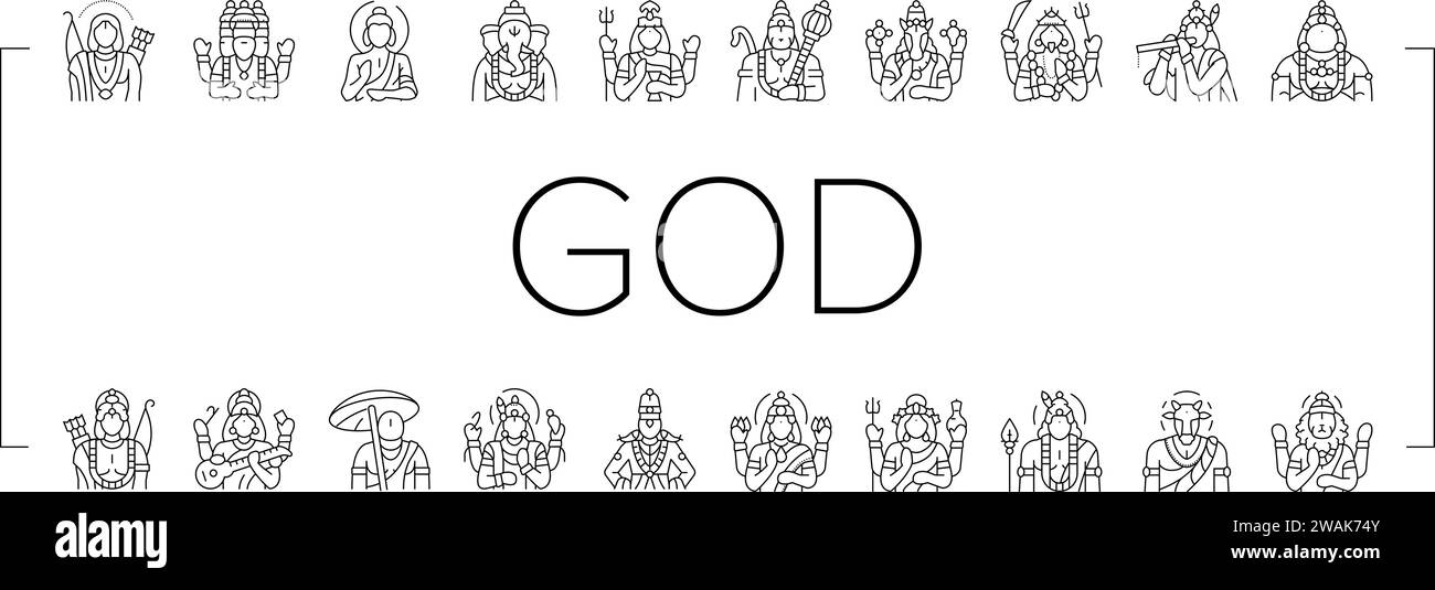 god indian hindu lord krishna icons set vector Stock Vector